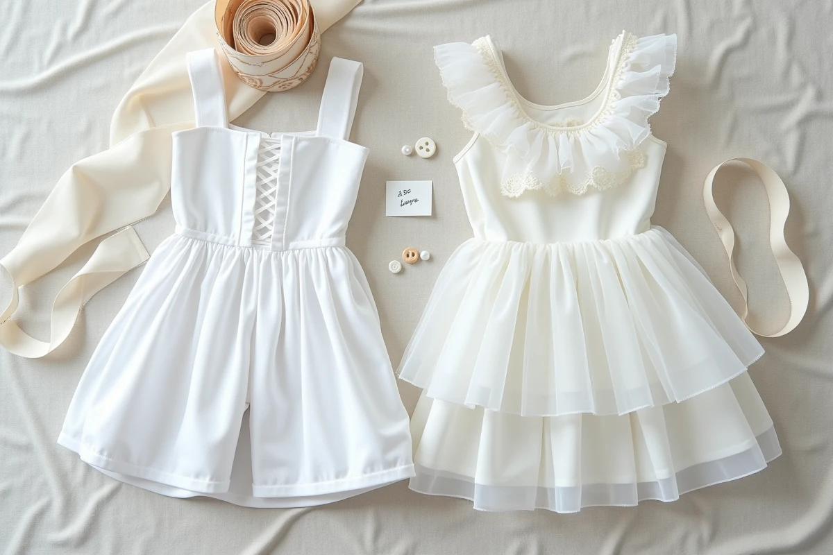 Comparaison de deux jupons blancs de cérémonie côte à côte, tulle et coton structuré
