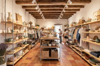Intérieur d'un concept store en Provence-Alpes-Côte d'Azur mêlant mode, artisanat et art de vivre méditerranéen