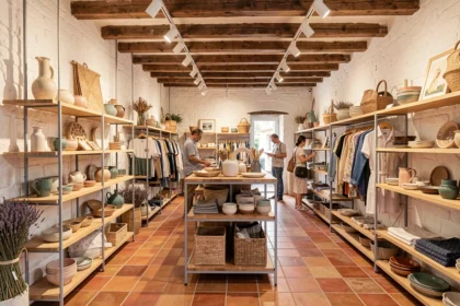 Intérieur d'un concept store en Provence-Alpes-Côte d'Azur mêlant mode, artisanat et art de vivre méditerranéen