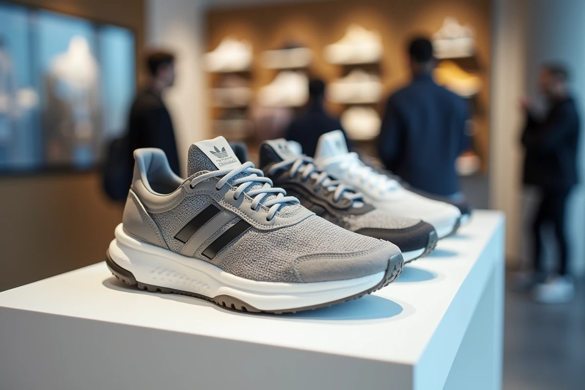 Gros plan sur des sneakers premium exposées sur les étagères de la boutique EDS Store à Nantes