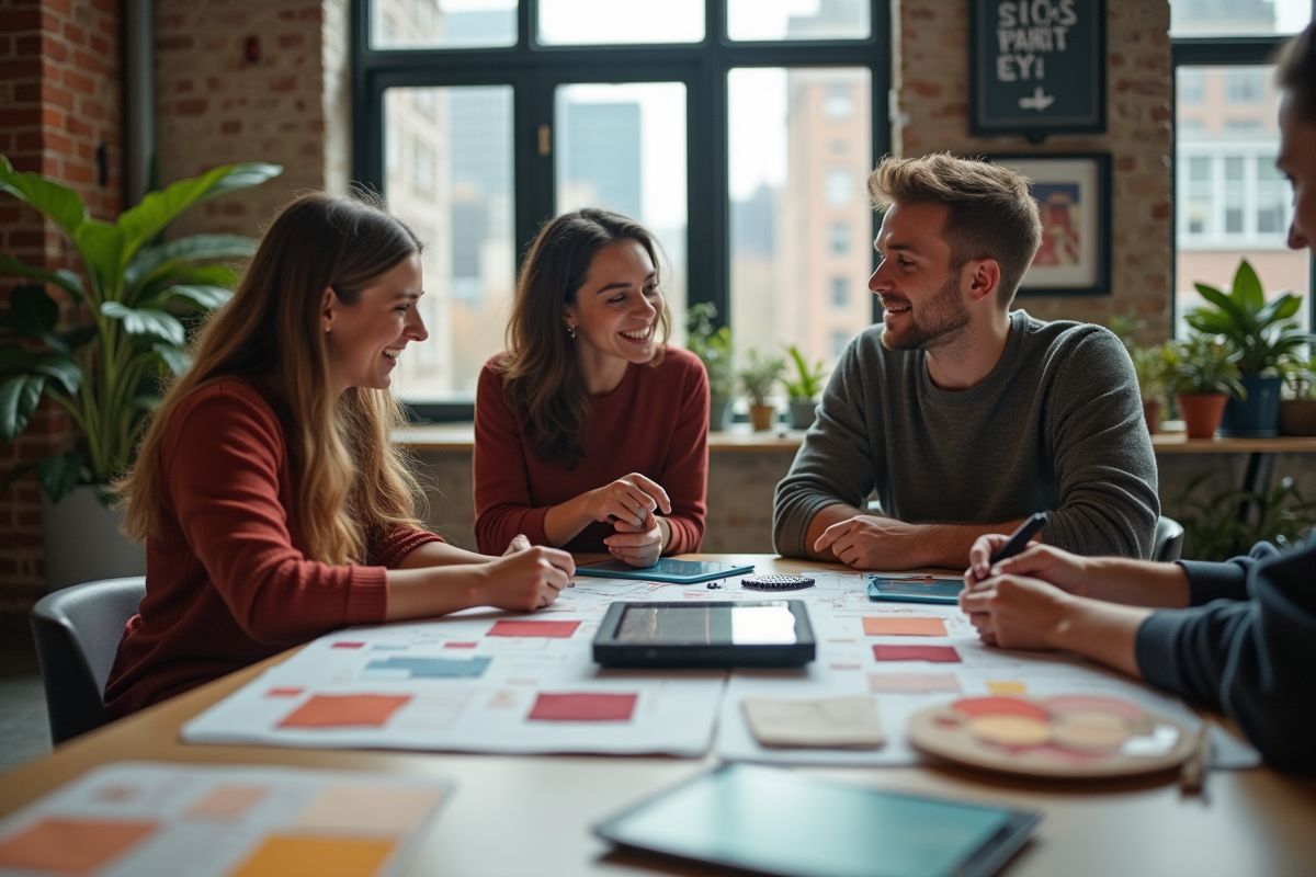 Groupe de créatifs discute autour d