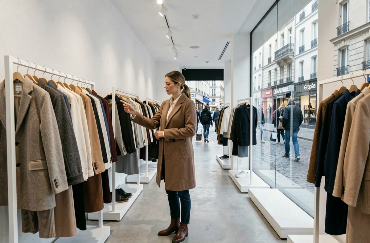 Cliente parcourant des vêtements contemporains dans la boutique Esprit Grande Rue à Chalon-sur-Saône