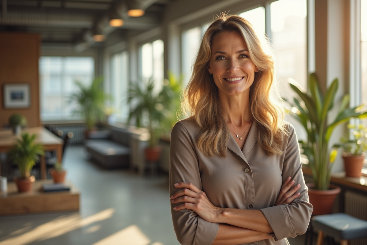 Femme entrepreneure confiante dans un bureau lumineux