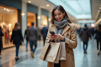 Femme élégante dans un centre commercial moderne