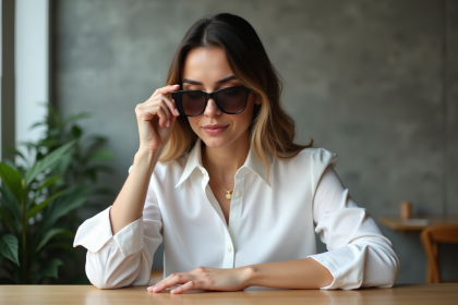 Femme inspectant des lunettes de soleil de luxe