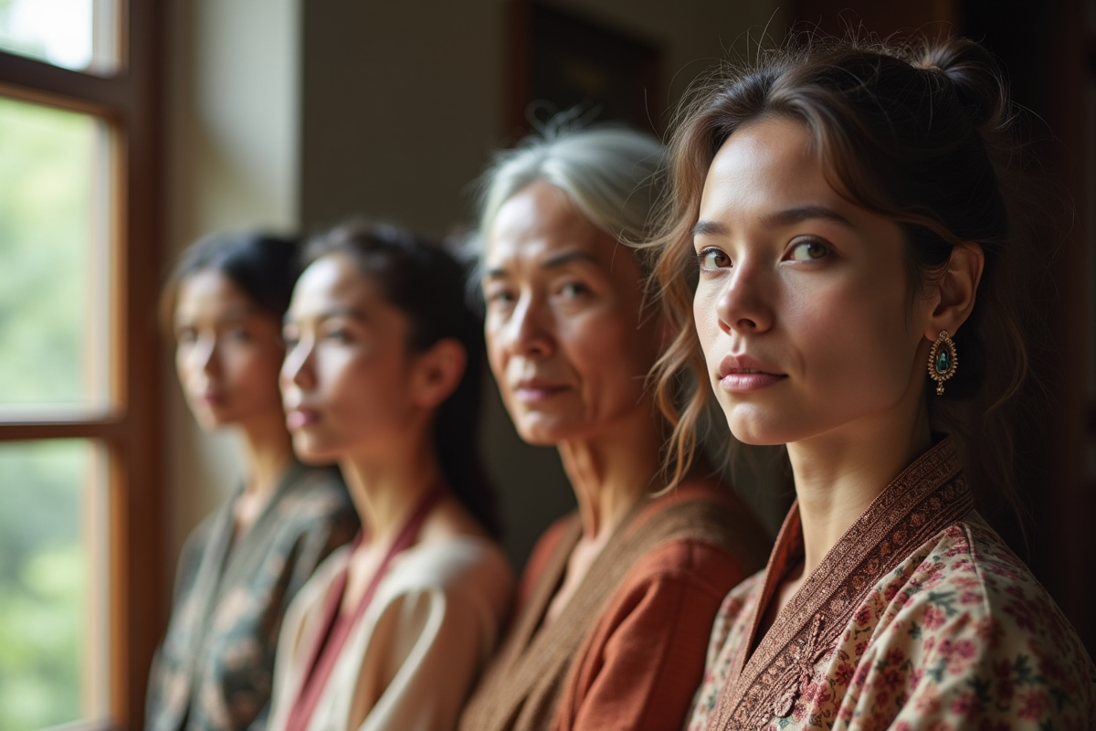 Groupe multigenerationnel aux peaux claires près d