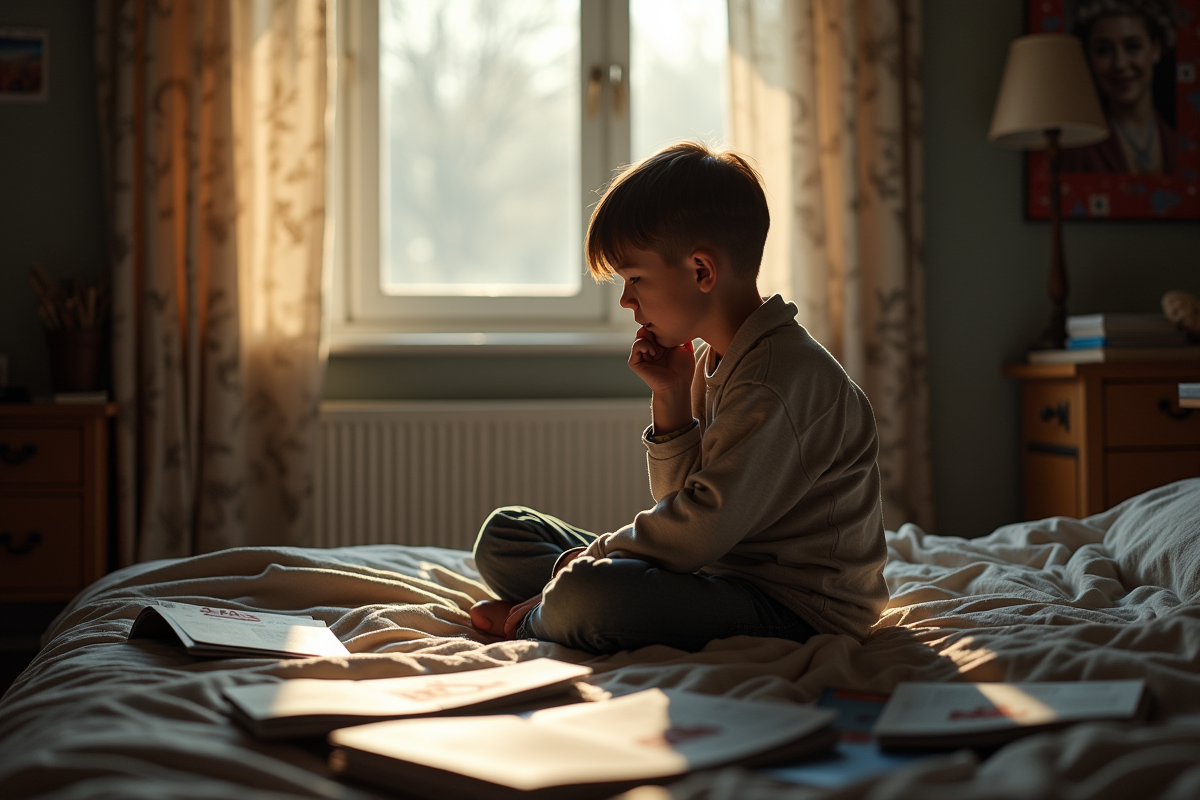 Adolescent seul dans sa chambre en pleine réflexion