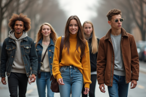 Groupe de jeunes mode urbaine en ville avec style