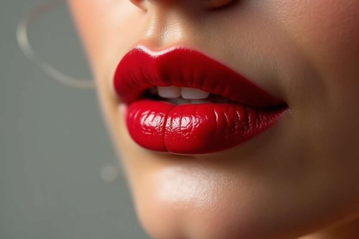 Lèvres d'une femme avec rouge à lèvres longue tenue