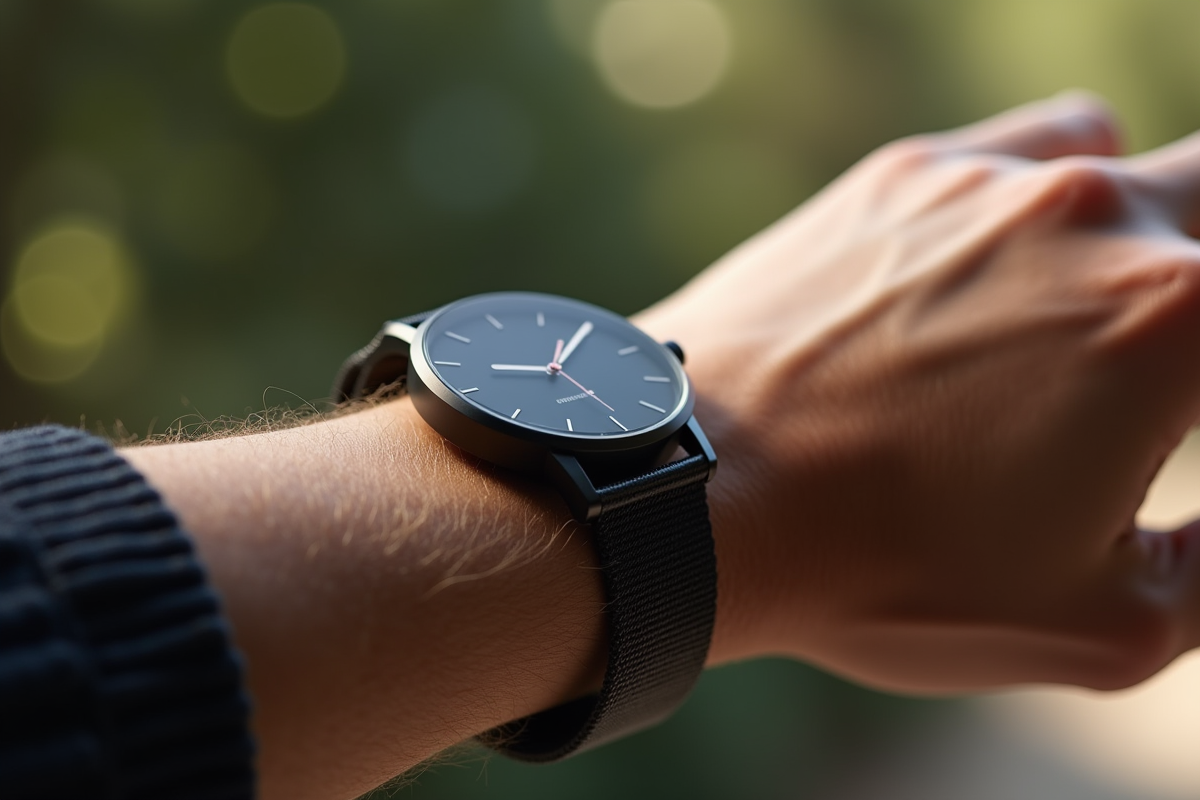 Zoom sur un poignet fin portant une montre minimaliste