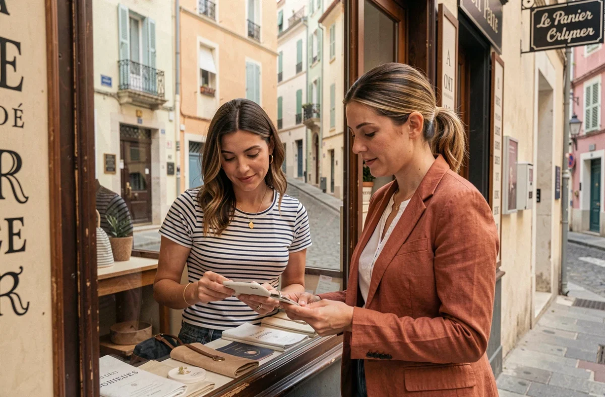 Deux femmes découvrant les boutiques indépendantes du quartier du Panier à Marseille avec ses ruelles historiques colorées